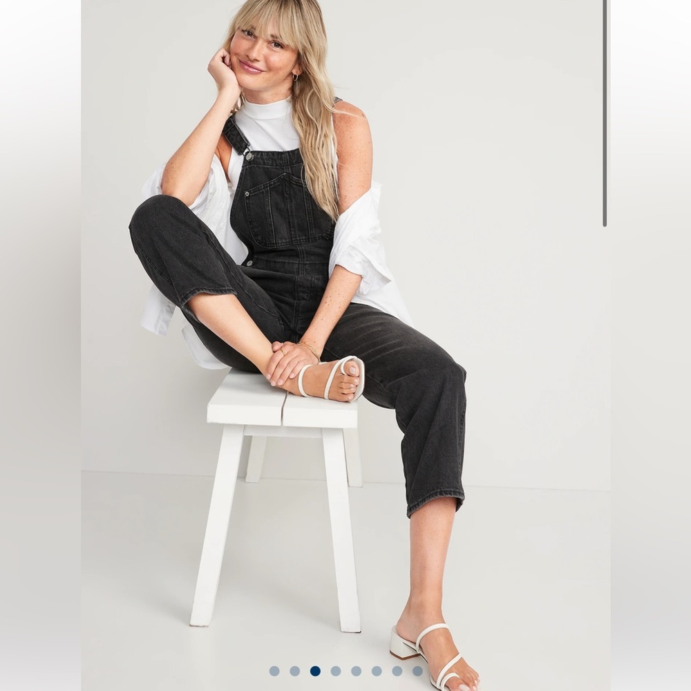 Slouchy Straight Black-Wash Workwear Non-Stretch Jean Overalls